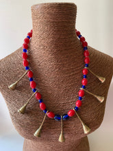 Load image into Gallery viewer, Goulu Timeless Necklace Red,Blue Beads With Brass Bell
