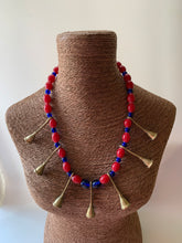 Load image into Gallery viewer, Goulu Timeless Necklace Red,Blue Beads With Brass Bell

