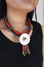 Load image into Gallery viewer, Goulu Statement Necklace Red Multi Strand,White Shell,And Brass Bell
