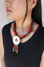 Load image into Gallery viewer, Goulu Statement Necklace Red Multi Strand,White Shell,And Brass Bell
