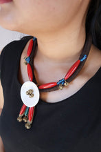 Load image into Gallery viewer, Goulu Statement Necklace Red Multi Strand,White Shell,And Brass Bell
