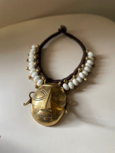 Load image into Gallery viewer, GTJ Timeless Necklace White Glass Beads &amp; Brass Head
