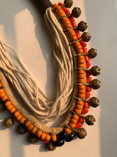 Load image into Gallery viewer, Goulu Statement Necklace Red,Orange Beads,Brass Bell
