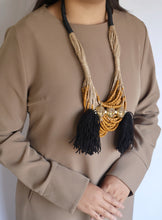 Load image into Gallery viewer, Goulu Statement Necklace Yellow Beads , Brass Head
