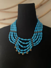 Load image into Gallery viewer, GTJ Timeless Necklace Blue Beads With Brass Bell
