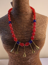 Load image into Gallery viewer, Goulu Timeless Necklace Red,Blue Beads With Brass Bell
