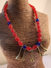 Load image into Gallery viewer, Goulu Timeless Necklace Red,Blue Beads With Brass Bell
