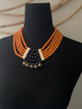 Load image into Gallery viewer, GTJ Timeless Necklace Orange Multi Strand With Brass Bell
