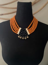 Load image into Gallery viewer, GTJ Timeless Necklace Orange Multi Strand With Brass Bell
