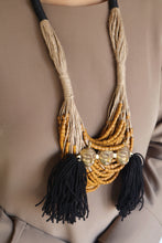 Load image into Gallery viewer, Goulu Statement Necklace Yellow Beads , Brass Head
