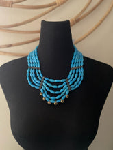 Load image into Gallery viewer, GTJ Timeless Necklace Blue Beads With Brass Bell
